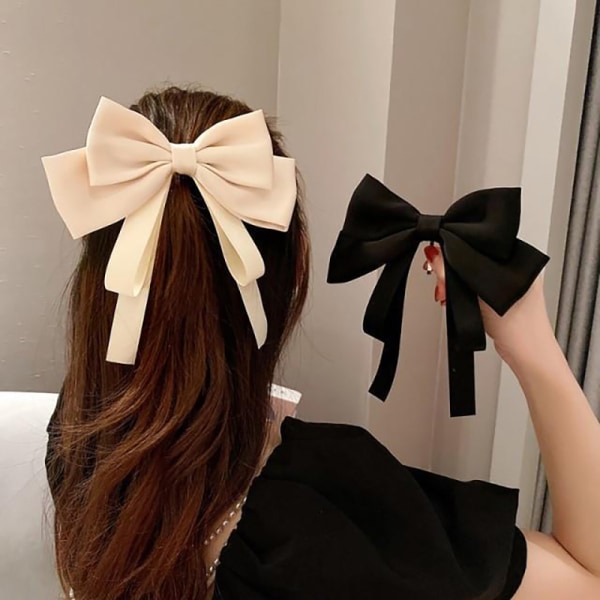 Muoti Big Bow Hairpin Double Ribbon Bowknot Barrette Satin Po Beige