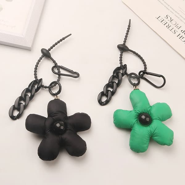 Nøglering Sort Grøn Par Matchende Taske Charm Flower Accessor Black