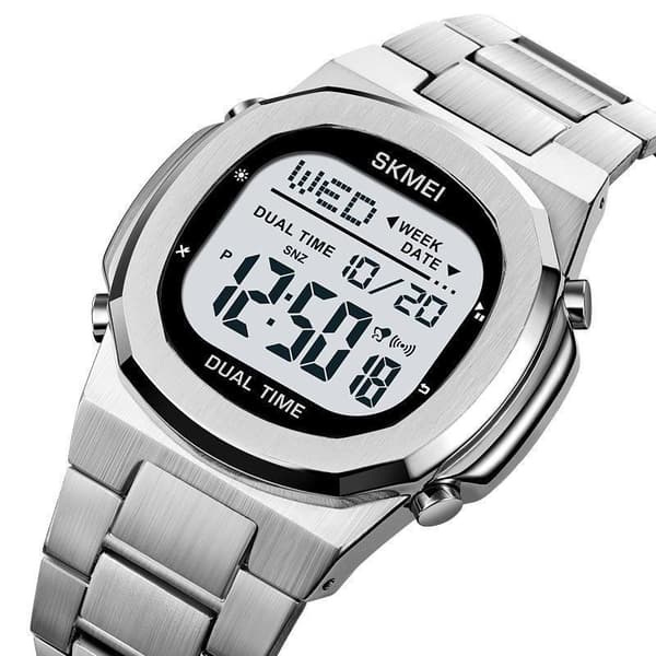 Gull digital klokke rustfritt stålrem dobbel tid uke dato fo A4