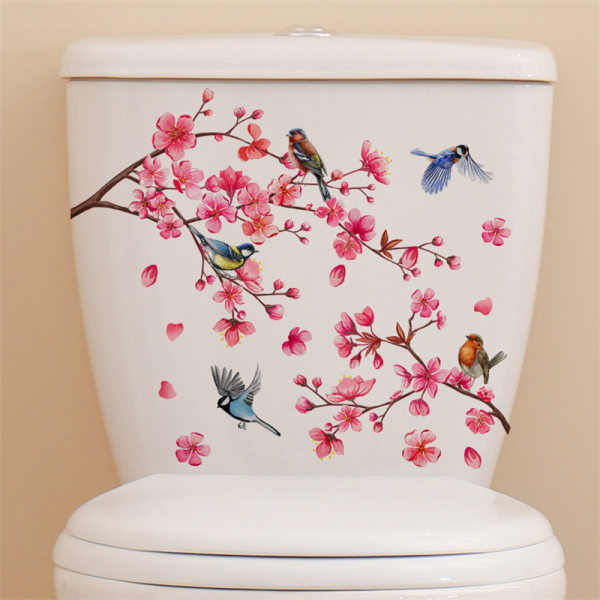 Akvarelli vaaleanpunaiset lehdet seinätarra Kylpyhuone WC-tarra WC