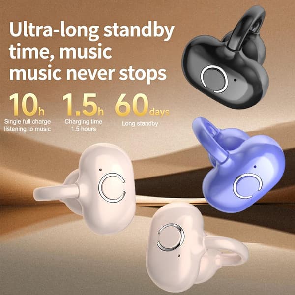 Bluetooth 5.3 Clip On Open Ear Bluetooth Hörlurar HD Ljud Trådlös Purple