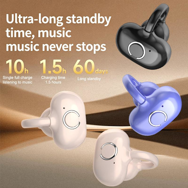 Bluetooth 5.3 Clip On Open Ear Bluetooth-øretelefon HD-lydtråd White
