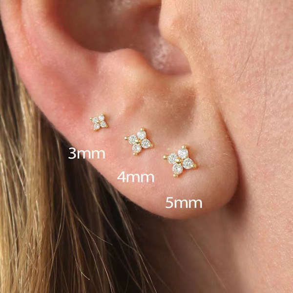 3 stk/sett Fire kronblade Zircon Flower Stud øredobber sett for kvinner