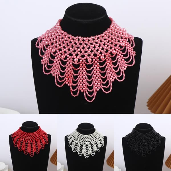 Imitation Perleperle Hul Design Halskæde Multi Lag Choker White