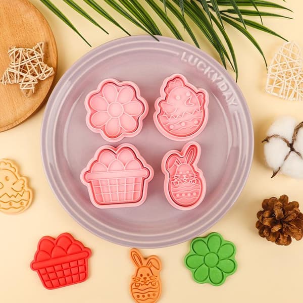 1/4 stk påske kjeksform plast kanin egg cookie kutter stempel A1