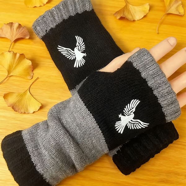 Efterår Vinter Ørn Kat Broderi Retro Varme Åbne Handsker Kvinder A11