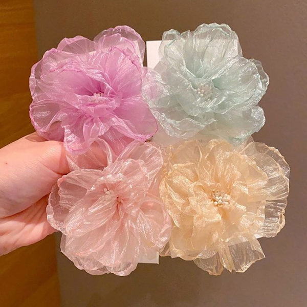 Mesh Flower Barn Hårklämma Sweet And e Princess Style Sid Pink