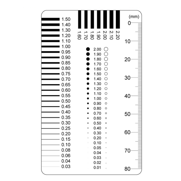 Badge gauge Pletkort Point gauge trådmåler filmlineal Plet A2