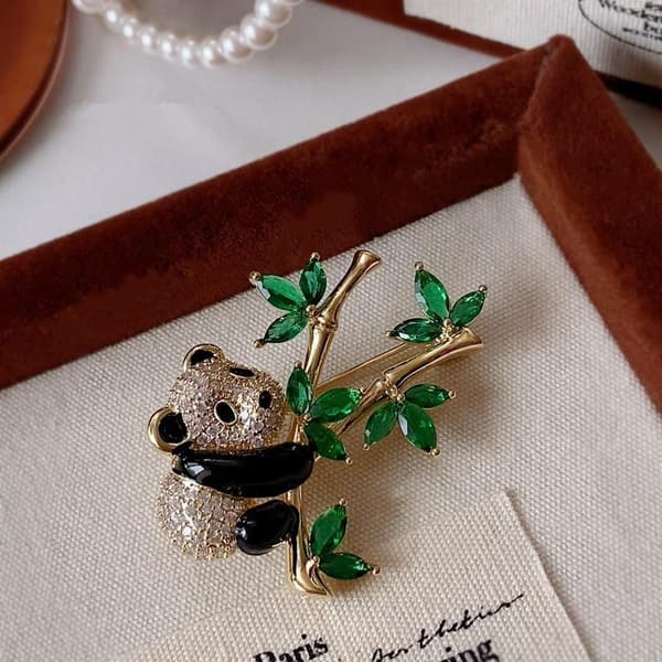 e Dyre Rhinestone Panda Bambus Broche Til Kvinder Tøj Smykker