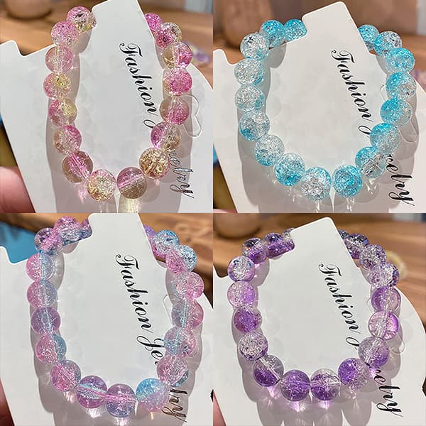 Kvinners Cracked Quartz Crystal Beaded Runde Glassperler Stretch A3