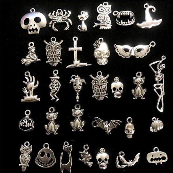 50 stk blandede Halloween flaggermus skjelett sølv charms anheng DIY J Silver