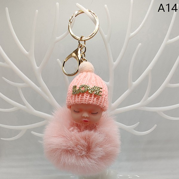 Sovende Baby Nøglering e Fluffy Plys Dukke Nøgleringe Kvinder Pige A14