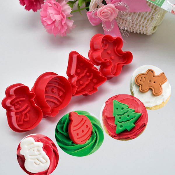 4 stk/sett julekjeks kjeksform 3d cookie stempel ter di