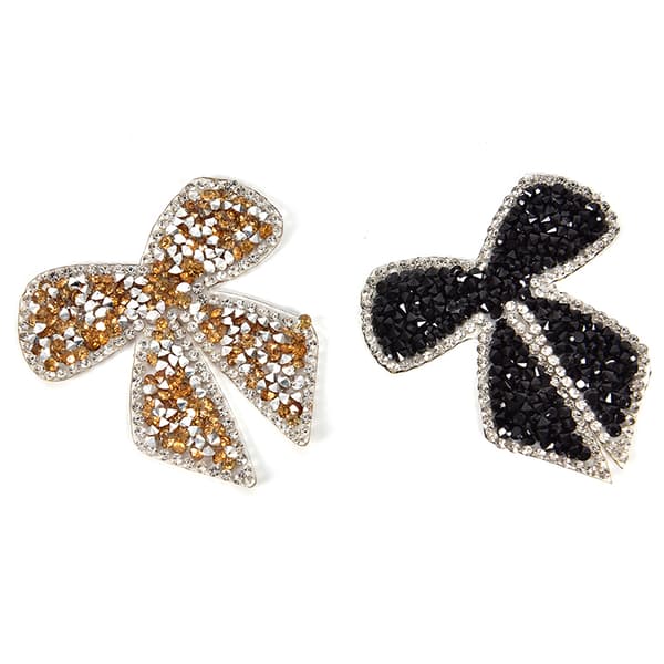 Rhinestones Bow Brodert Patch Iron on Sewing Crystal Appliq Pink