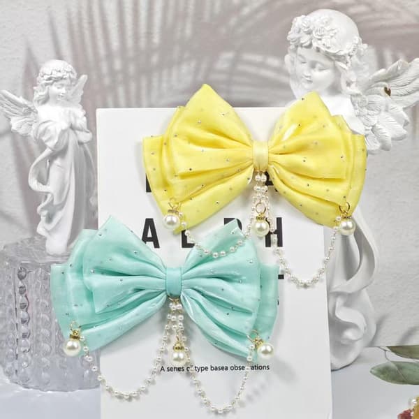 e Princess Bow Hårnål Imitation Pärltofs Rosett Hårklämmor Ha A2