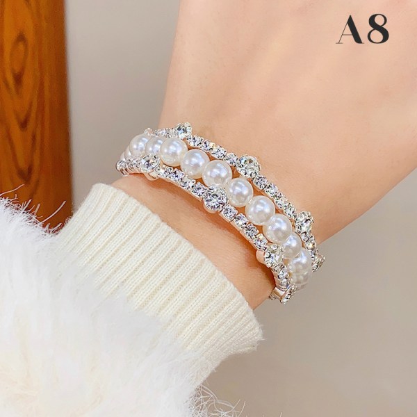 Elegant Crystal Imitation Pearl Armband Multilayer Stretchable A8