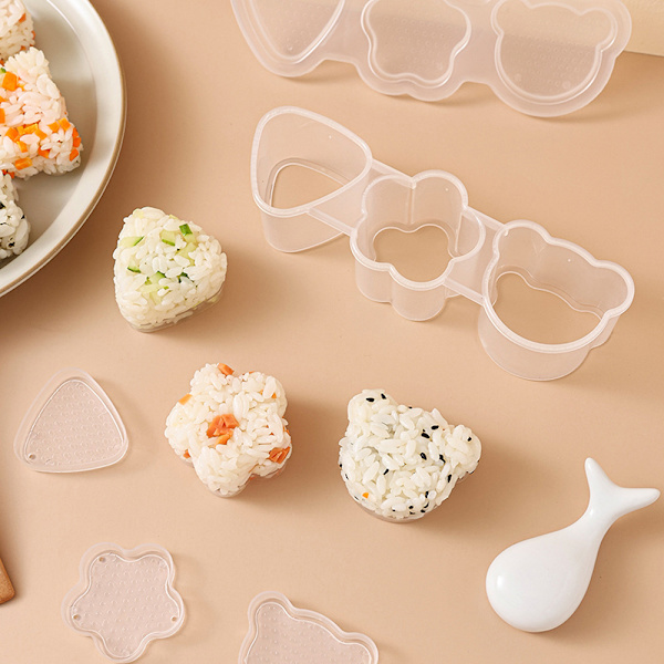 e White 3 Grid Sushi Form Bento Rice Ball Sushi Tool Set Seawee A