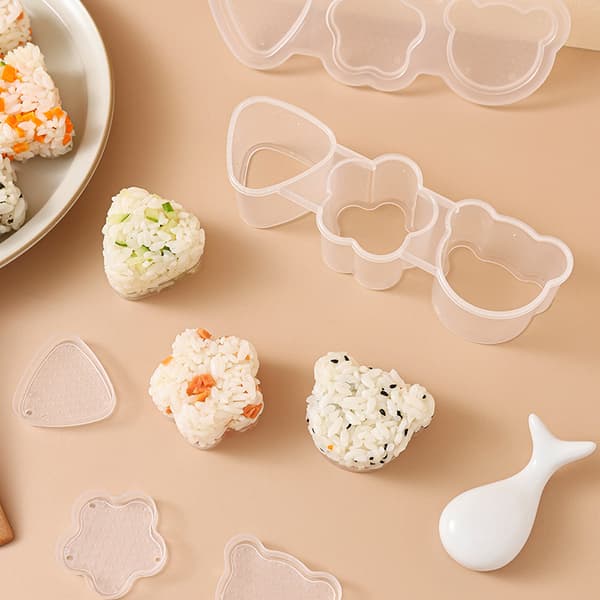 e White 3 Grid Sushi Mold Bento Rice Ball Sushi Tool Set Seawee A