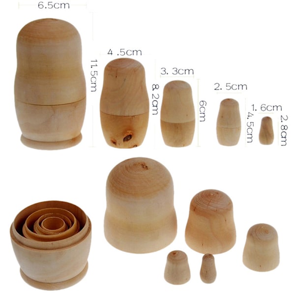 5 st/ set omålade häckande dockor Trä DIY Blank Embryon
