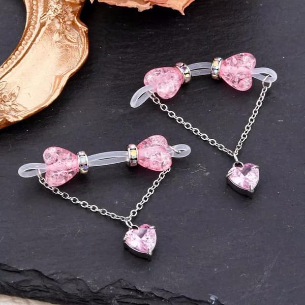 2 st/set Nipple Rings Non Piercing Shiny Zircon Dangle Body Je Pink