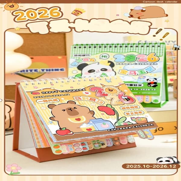 Bärbar Spole 2026 Skrivbordskalender Capybara/Panda Skrivbordsdekoration A1