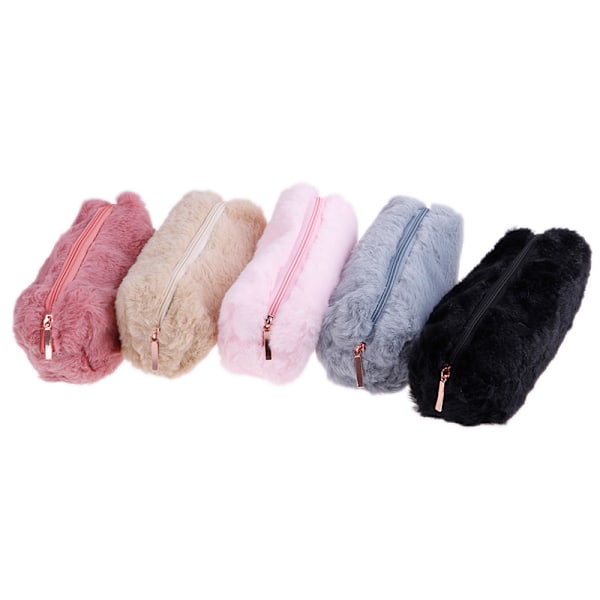 1X Jente e Plysj Fuzz Plysj Blyantveske Sminkepung Myntpung Pink