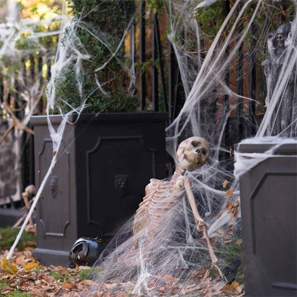 Halloween Dekoration Kunstig Edderkop Web Strækbar Spindelvæv  Hal White