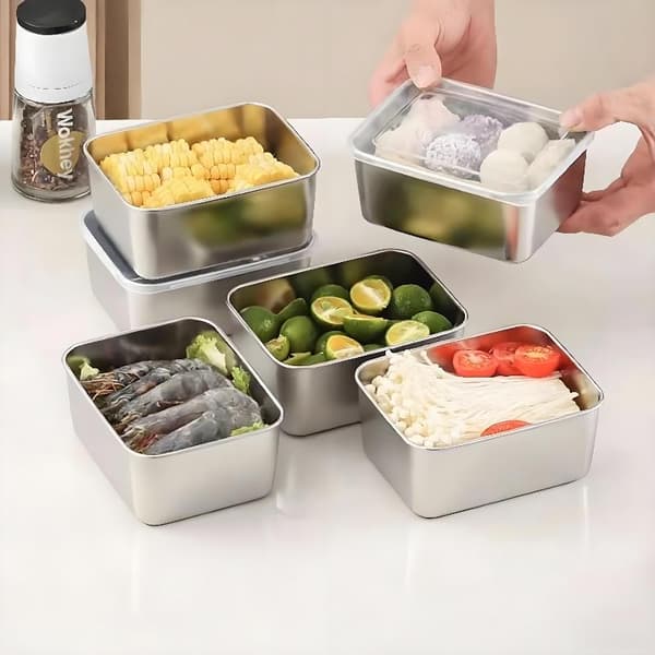 1 STK/2 STK Opbevaringsbeholdere i rustfrit stål med låg Lækagesikker 2pcs