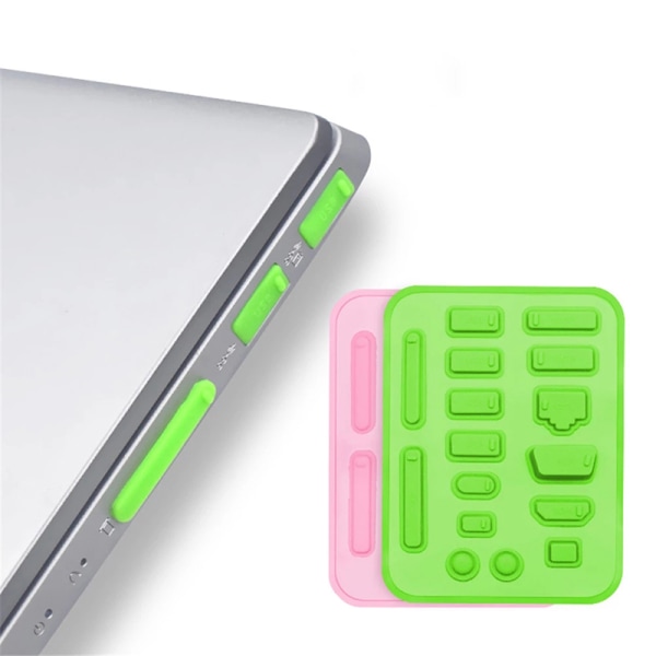 16st/ set Laptop dammplugg Set USB Port VGA gummiskydd Green