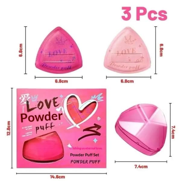 3 st rosa hjärtformade puderpuffar utan puderabsorption onesize