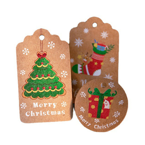 100 kpl Merry Christmas Gift Tags Kraft Paper Card Hang Tag Chri