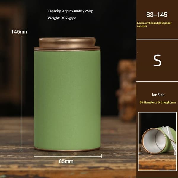 Bärbar te-presentförpackning papperslåda liten tom te förseglad burk Green S