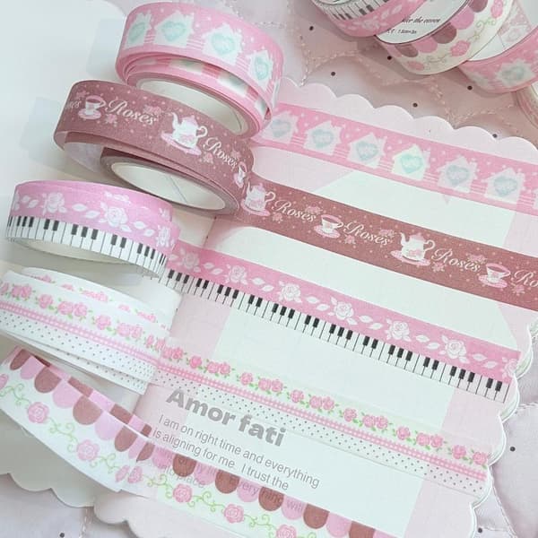 Glittrande Rosa Ros Piano Landskapsarkitektur Dekorativ Maskeringstejp J A5