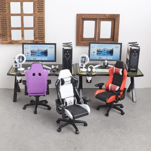 Mini Gaming Skrivbordsstol Set 1/12 Dockhus Datorbord Skärm Purple