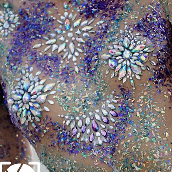 Bryst Juveler Rhinestone Chest Sticker Midlertidig Glitter Body D