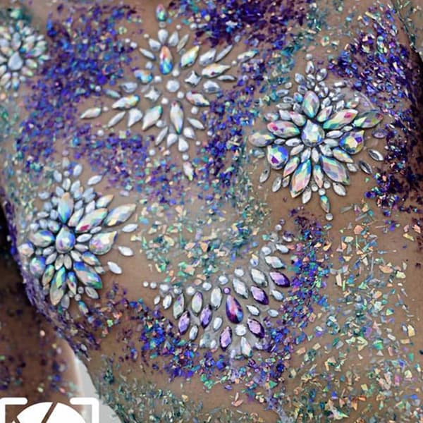 Bryst Juveler Rhinestone Chest Sticker Midlertidig Glitter Body E