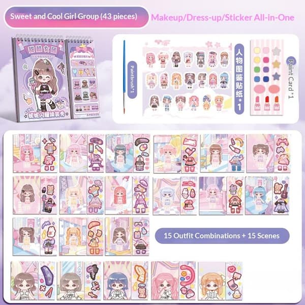 Prinsesse Udklædnings Stickerbog Med Farvelægning, Makeup Og Gratis Pensel A