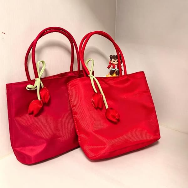 Nylon Skuldertaske Sød Tulipanhænger Pendler Håndtaske Wine red