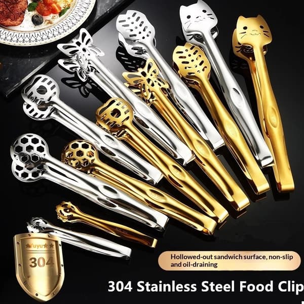 Serveringstang i rustfritt stål for grill og brød, med kattedesign Gold Cat
