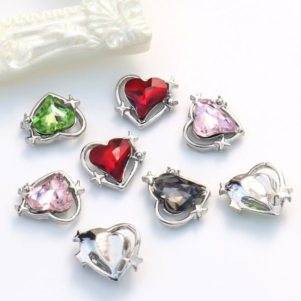 5 stk Nail Diamond Nail Art Decor Heart Love Diamond Heart Nail Green