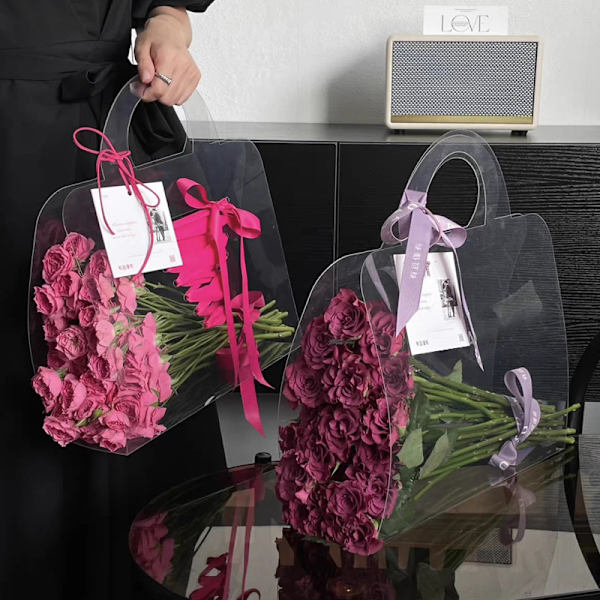 Transparent PET Färsk Blomlåda Bukett Handväska Blommor Wrappi A3
