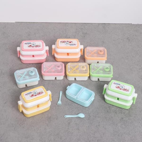 1 sæt Mini 2-lags dukkehus Bento Box til dukkeleg Min E