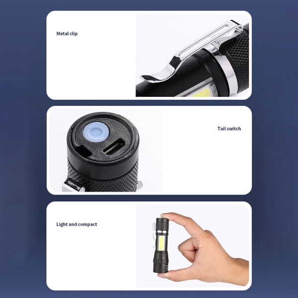Mini Torch lommelykt Bærbar USB ladebank lommelykt Cam