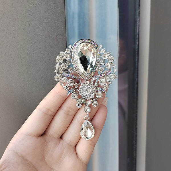 Luksus Elegant Large Crystal Water-drop Broche Vintage Pendant Gray
