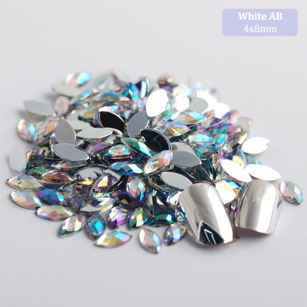 200 kpl akryylisilmän muotoista kristallihelmiä liimaa timanttikivelle White 3x6mm
