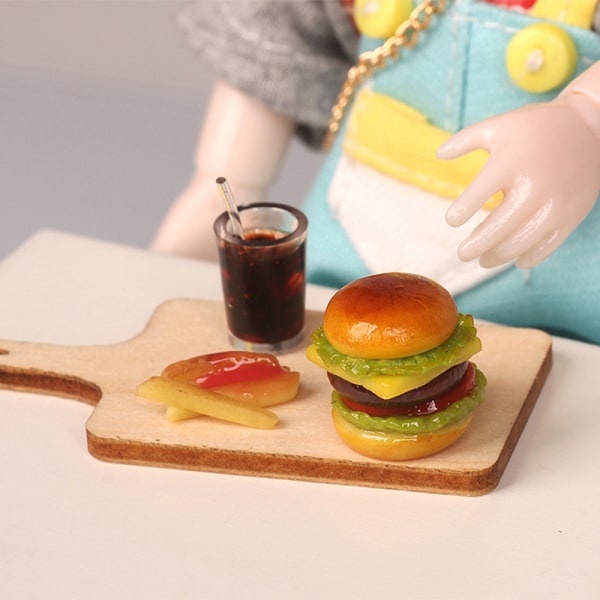 1:12 Miniature Dollhouse Hamburger Coke Cup Fries Fast for Dol