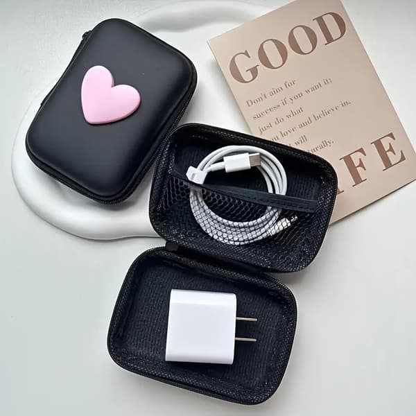 Opbevaringspose Bærbar Opladningsetui USB Datakabel Organizer Hovedtelefoner Pink