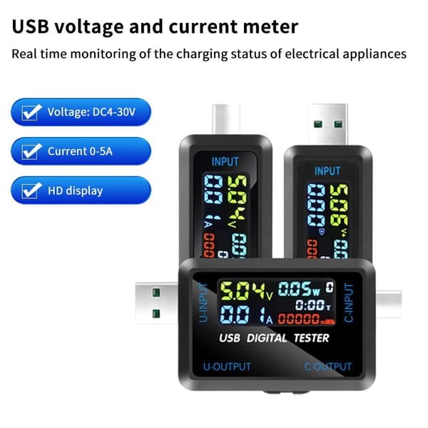 High End 10-i-1 USB Type C Voltmeter Amperemeter Kapasitetstester D USB