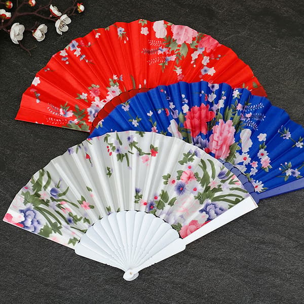 Stil Klut Folding Fan Trykt Flat Glanset Satin Folding Fan Red