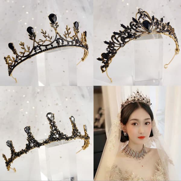 1st Bride Retro Black Crystal Crown Queen Tiara A